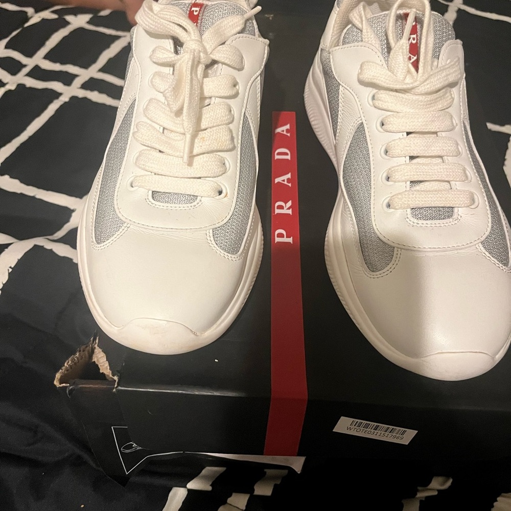 Prada Men's White and Gray Sneakers